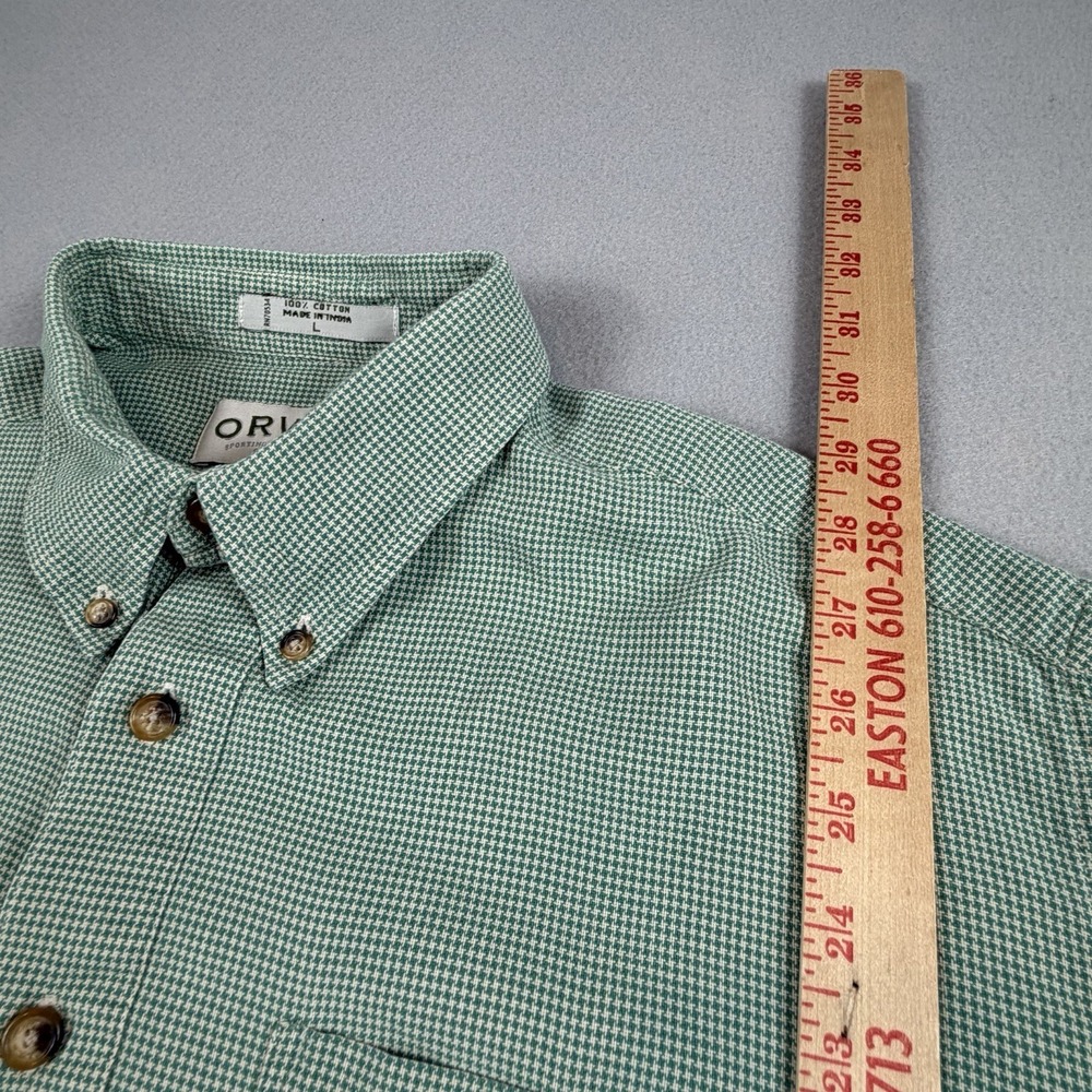Orvis Mens Large Green Check Button Up Shirt Short Sleeve Cotton Casual - Picture 7 of 7